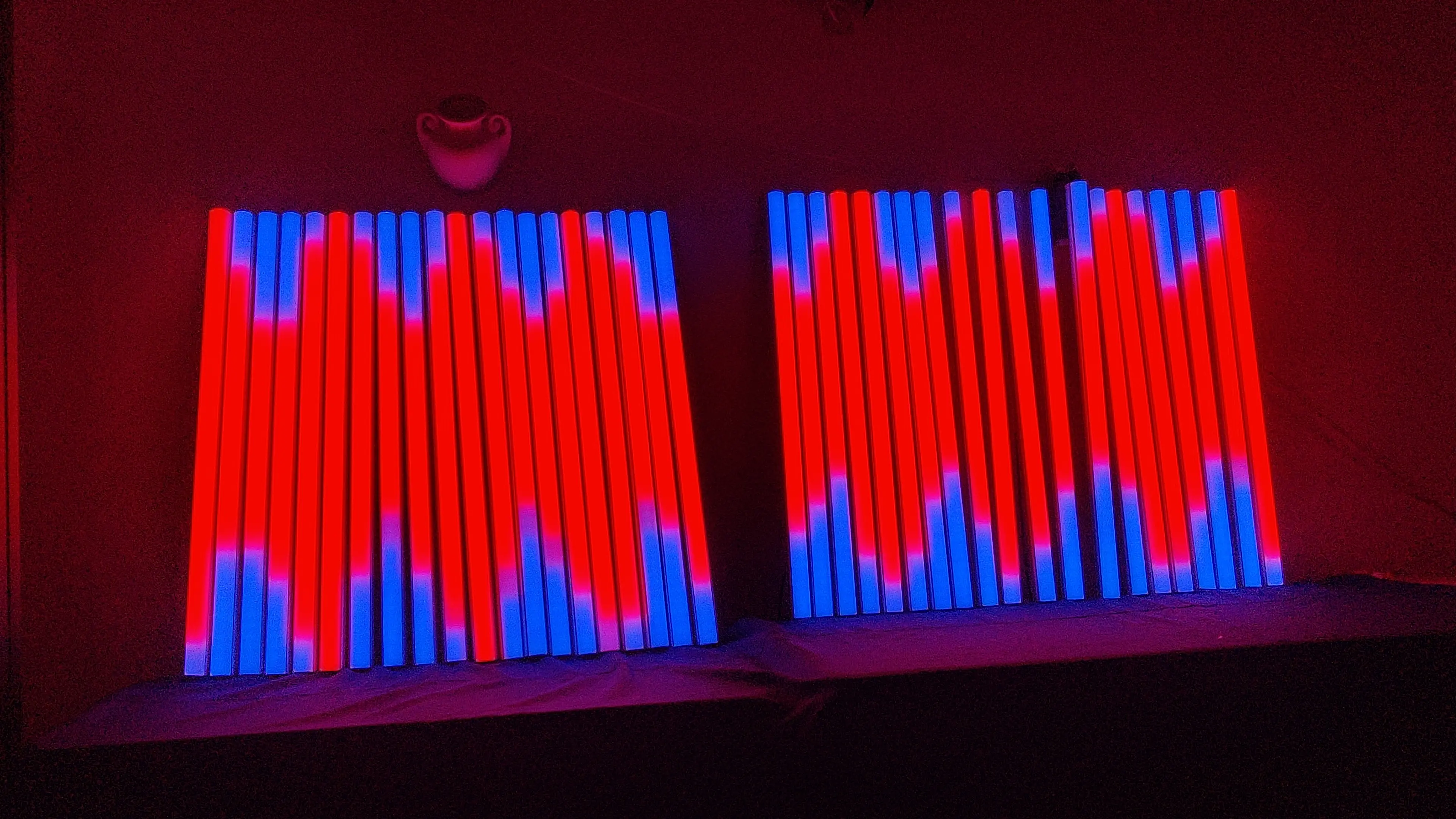 Synchronised led tubes and props custom built in Malta that can be controlled by the company Kodly.